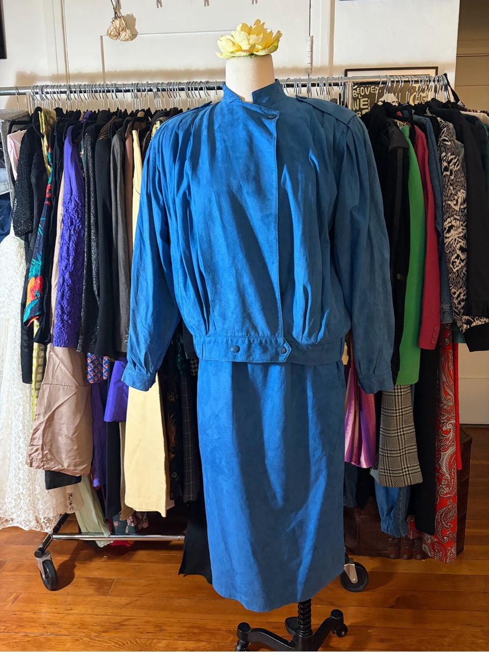 VTG 80s Weathervane Suedemark II Blue Skirt Suit Set - Size 4 ILGWU